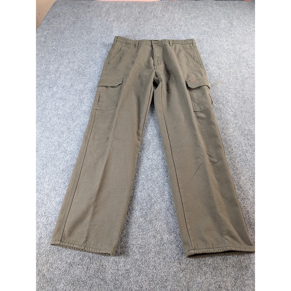 Stanley Men's 36x31 Fleece Lined Cargo Work Pants Canvas Olive Green Insulated